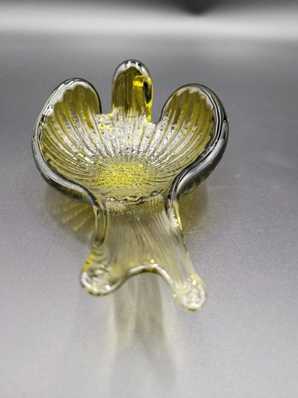 VTG Art Glass Stacking Bird Candy Dish Ashtray Amber Olive Green Retro MCM - Picture 9 of 12